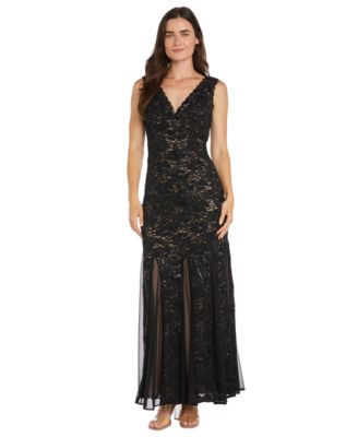 R & M Richards - Women's Lace & Sequin V-Neck Sleeveless Gown