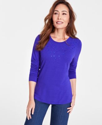 I.N.C. International Concepts - Women's Raining Crystals Long-Sleeve Top