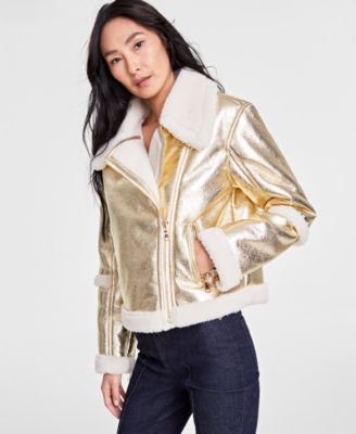 I.N.C. International Concepts - Women's Cropped Metallic Aviator Jacket
