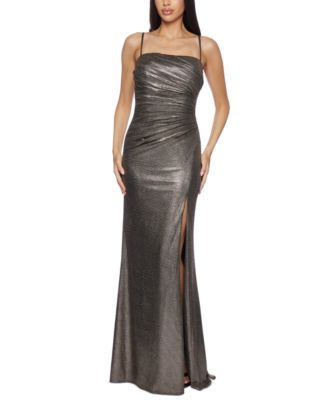 B Darlin - Juniors' Sleeveless Ruched Metallic Gown