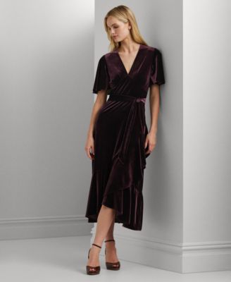 Lauren Ralph Lauren - Women's Belted Velvet Flutter-Sleeve Dress