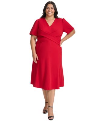 Tommy Hilfiger - Plus Size Scuba-Crepe V-Neck Dress
