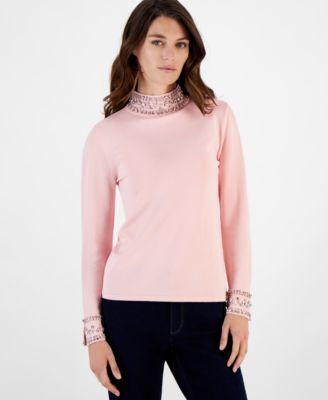 Anne Klein - Women's Rhinestone-Detail Turtleneck Sweater