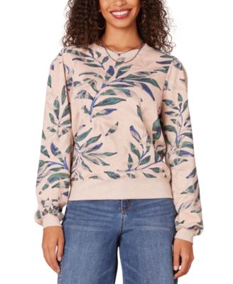 Democracy - Petite Printed Crewneck Long-Sleeve Sweatshirt
