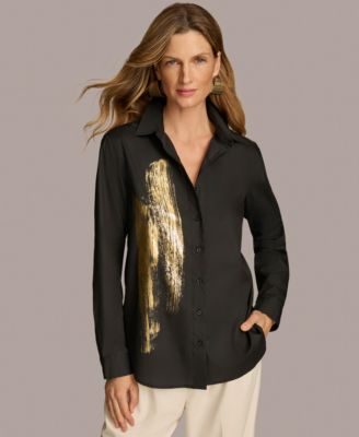 Donna Karan New York - Women's Metallic Detail Button-Down Shirt