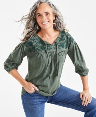 Style & Co - Women's Cotton Embroidered Knit Peasant Top