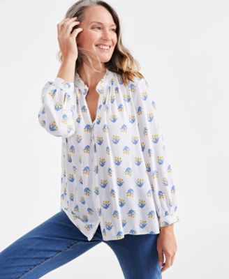 Style & Co - Petite Printed Button-Front Long-Sleeve Top