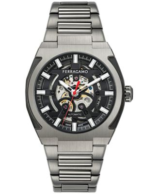Ferragamo - Men's Swiss Automatic Supreme Skeleton Gunmetal Ion Plated Stainless Steel Bracelet Watch 43mm