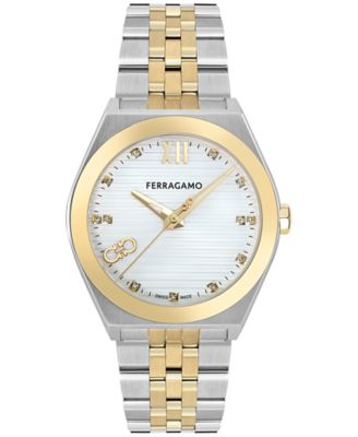 Ferragamo - Men's Swiss Vega Diamond (1/6 ct. t.w.) Two-Tone Stainless Steel Bracelet Watch 40mm