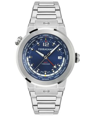 Ferragamo - Men's Swiss F-80 GMT Worldtime Stainless Steel Bracelet Watch 43mm