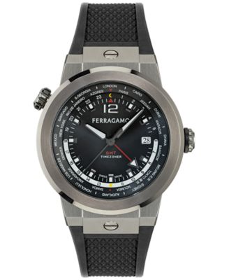 Ferragamo - Men's Swiss F-80 GMT Worldtime Blue Silicone Watch 43mm