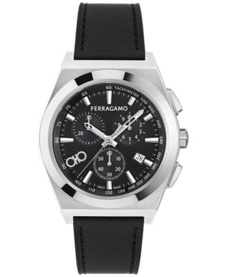 Ferragamo - Men's Swiss Chronograph Vega Black Leather Strap Watch 42mm