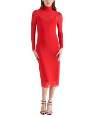 Steve Madden - Women's Vivienne Mesh Long-Sleeve Midi Dress