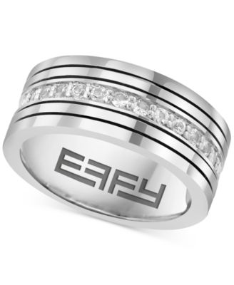 EFFY Collection - Men's Zircon Multirow Etched Band (1-1/5 ct. t.w.) in Sterling Silver