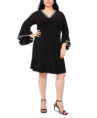 MSK - Plus Size Rhinestone-Trim V-Neck Ruffle-Cuff Dress