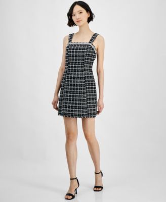 Tahari - Petite Tweed Embellished-Neck Sleeveless Dress