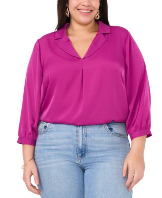Vince Camuto - Plus Size Notched Collar Blouson-Sleeve Shirt, Created for Macy's
