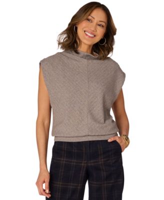 Democracy - Petite Extended Cap-Sleeve Mitered Knit Top