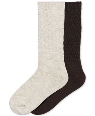 Hue - Women's Textured Wool Blend Crew Socks, 2-Pack