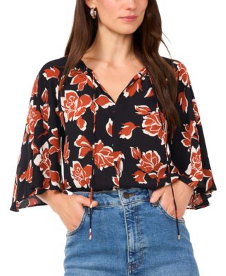 Vince Camuto - Women's Printed Raglan-Sleeve Tie Top