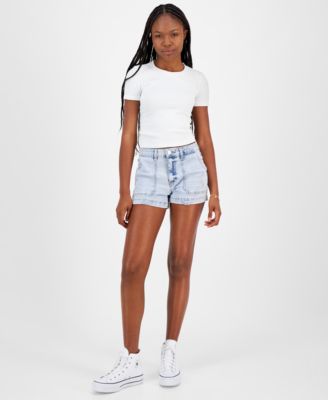 Indigo Rein - Juniors' High-Rise Utility-Pocket Shorts