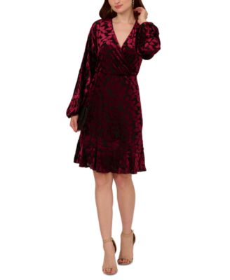 Adrianna Papell - Women's Velvet Burnout Faux-Wrap Dress