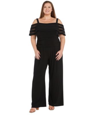 R & M Richards - Plus Size Cold-Shoulder Wide-Leg Jumpsuit
