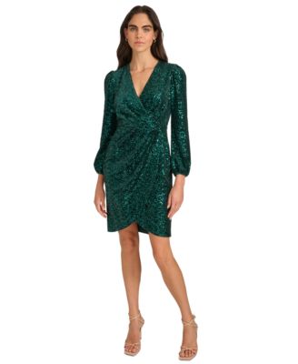 Calvin Klein - Women's Sequined Faux-Wrap Sheath Dress