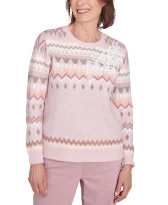 Alfred Dunner - Petite Telluride Floral Embroidered Fair Isle Sweater