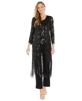 R & M Richards - Women's Fringe-Trim Sequined Jacket, Top & Pants