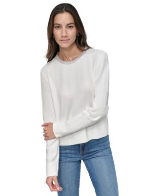 DKNY Jeans - Women's Rhinestone Collar Crewneck Sweater