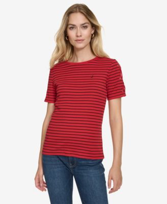 Nautica Jeans - Women's Striped Lace-Up Short-Sleeve T-Shirt