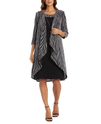 R & M Richards - Petite 2-Pc. Glittered Zebra-Print Jacket & Necklace Dress Set