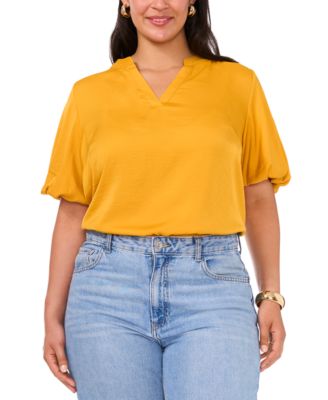 Vince Camuto - Plus Size Split-Neck Puffed-Sleeve Top