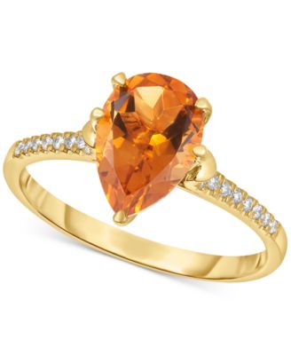 Macy's - Pear-Shape Citrine (1-5/8 ct. t.w.) & Diamond Accent Ring in 14k Yellow Gold