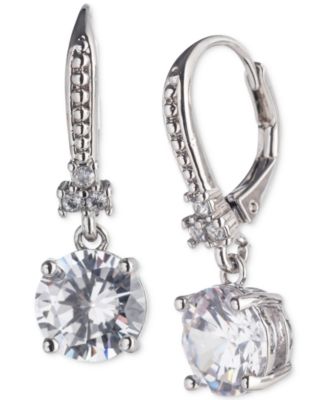 Marchesa - Silver-Tone Cubic Zirconia Solitaire & Accent Leverback Drop Earrings