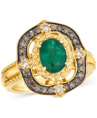 Le Vian - New Emerald (7/8 ct. t.w.) & Diamond (3/8 ct. t.w.) Statement Ring in 14k Yellow Gold