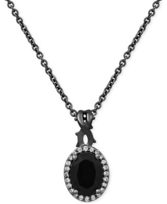Disney Enchanted Vault - Onyx & Diamond (1/10 ct. t.w.) Maleficent 18" Pendant Necklace in Black Rhodium-Plated Sterling Sliver