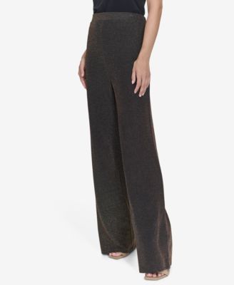 Halston - Women's Metallic Pull-On Wide-Leg Pants