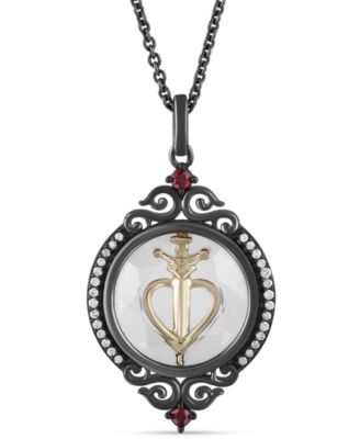 Disney Enchanted Vault - White Topaz (3-1/5 ct. t.w.), Garnet (1/20 ct. t.w.) & Diamond (1/10 ct. t.w.) Evil Queen Pendant Necklace in Black Rhodium-Plated Sterling Sliver & 14k Yellow Gold, 16" + 2" extender