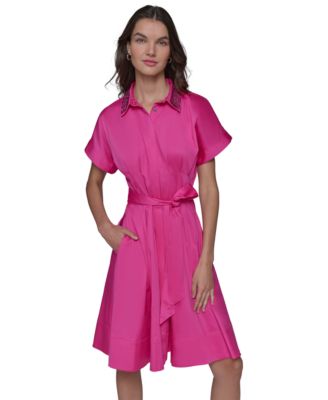 KARL LAGERFELD PARIS - Women's Tie-Waist Short-Sleeve Shirtdress