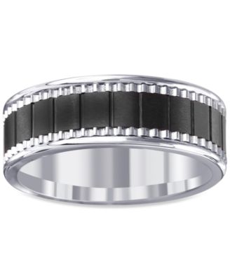 Macy's - Black Ceramic & Stainless Steel Band Ring