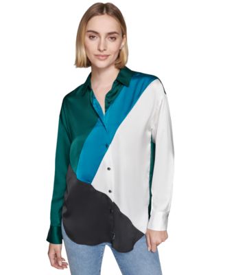 KARL LAGERFELD PARIS - Women's Colorblocked Satin Blouse