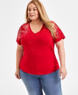 I.N.C. International Concepts - Plus Size Raining Sequin V-Neck Top