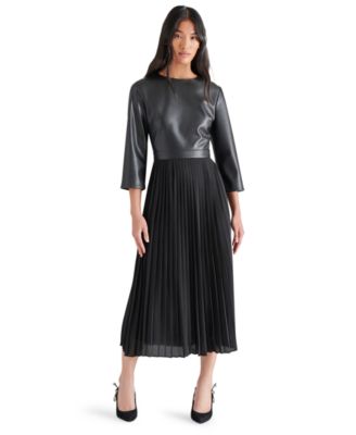 Steve Madden - Women's Knox Faux-Leather Pleated Midi Dress