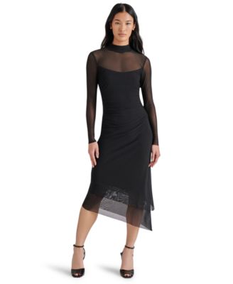 Steve Madden - Women's Blare Mesh Asymmetrical-Hem Midi Dress