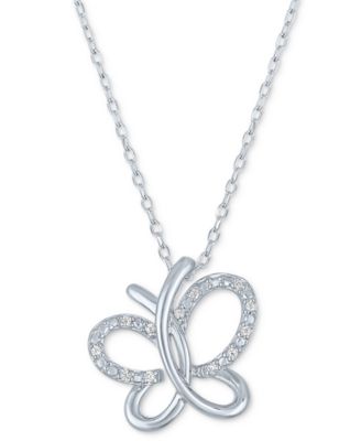 Macy's - Diamond Accent Butterfly Pendant Necklace in Sterling Silver, 16" + 2" extender