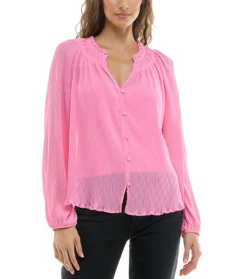 BCX - Juniors' Ruffled Split-Neck Blouse