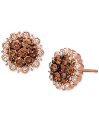 Le Vian - Chocolate Diamond & Vanilla Diamond Halo Cluster Stud Earrings (1-3/8 ct. t.w.) in 14k Rose Gold