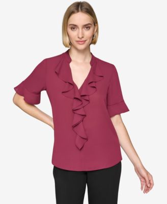 KARL LAGERFELD PARIS - Women's Ruffled Flutter-Sleeve Blouse
